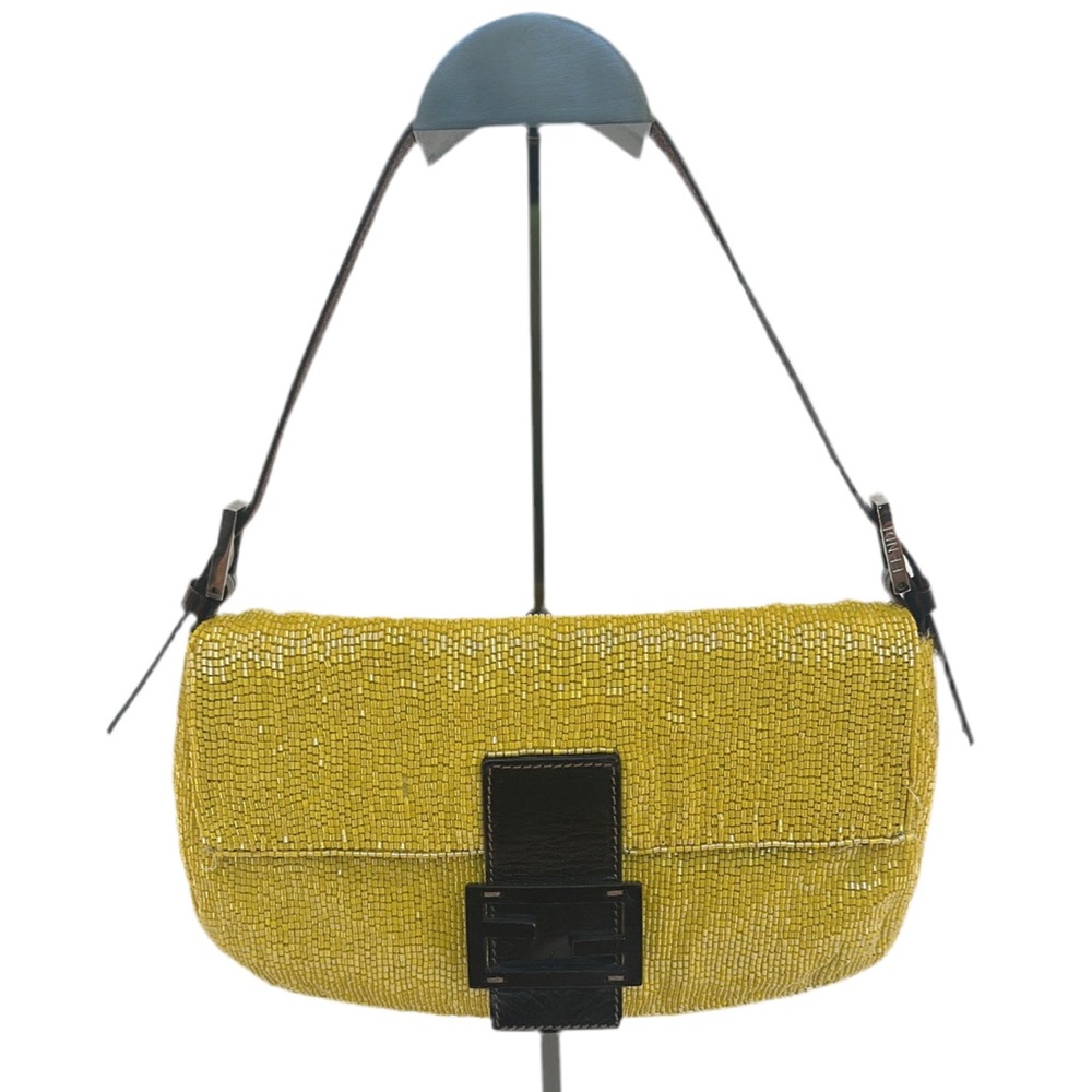 Fendi SS 1999 Yellow Beaded Baguette Shoulder Bag